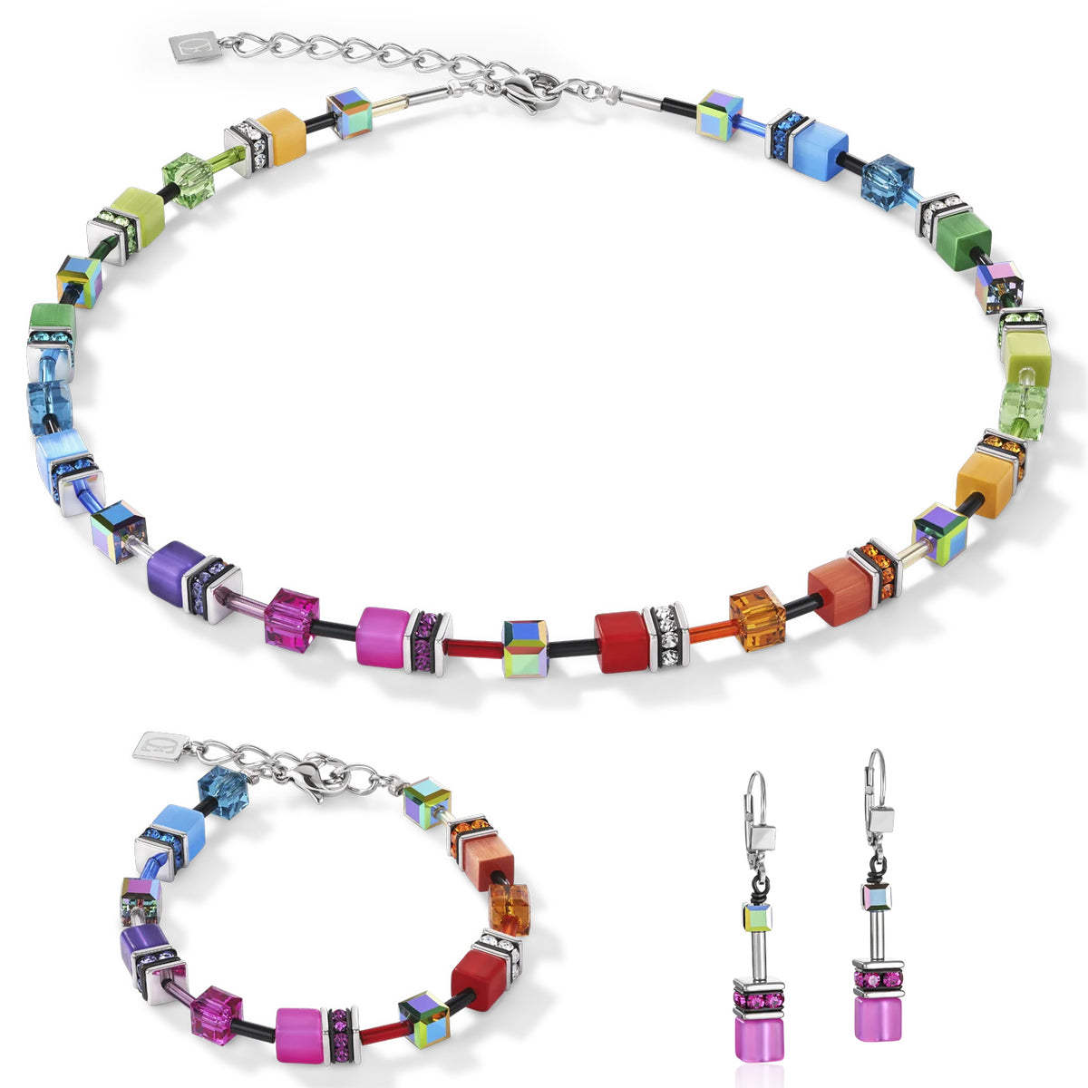 Coeur de Lion GeoCUBE® Multicolour Rainbow Necklace