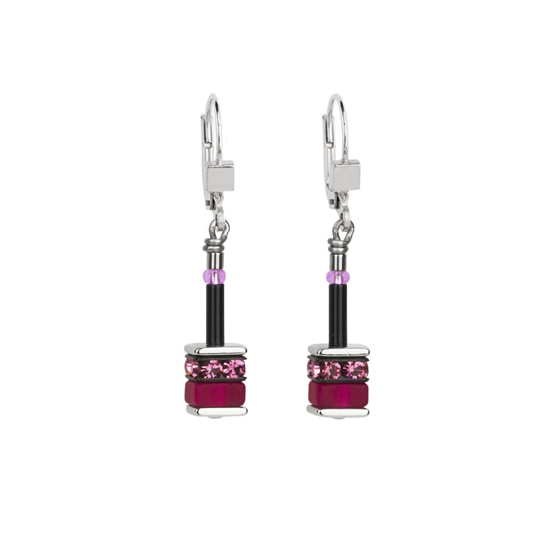 Coeur de Lion GeoCUBE® Classic Plaris & Rhinestone Pink Earrings