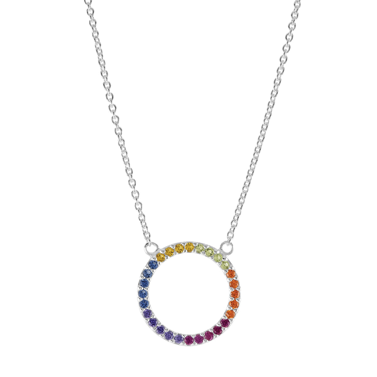 Dew Silver Rainbow Cubic Zirconia Circle Necklace