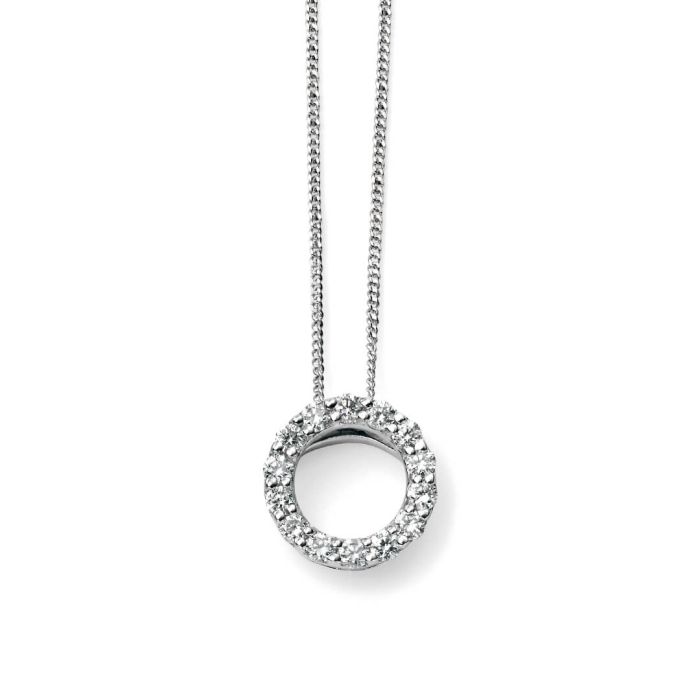 9ct White Gold Open Circle Diamond Pendant & Chain