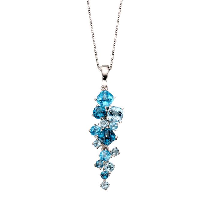 9ct White Gold Blue Topaz Pendant & Chain