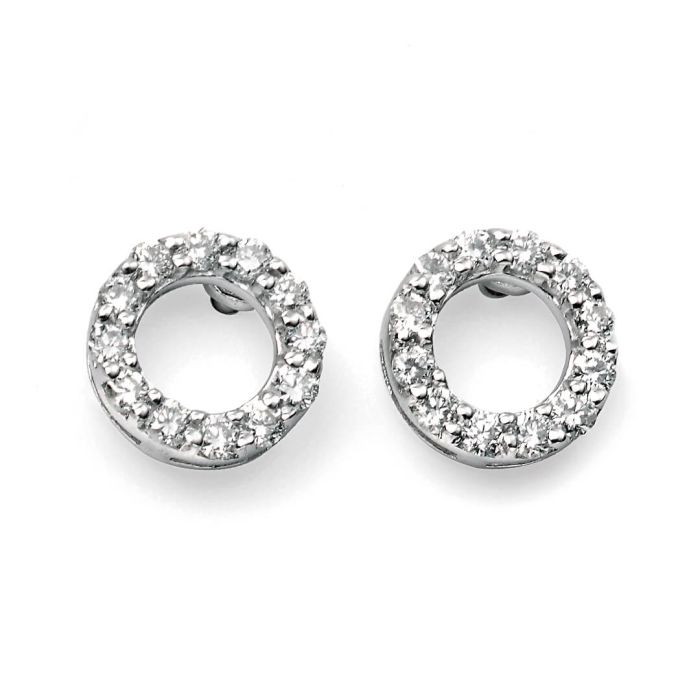 9ct White Gold Open Circle Diamond Earrings