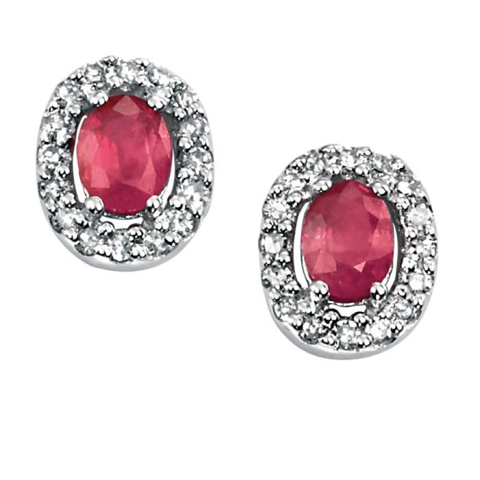 9ct White Gold Ruby & Diamond Earrings