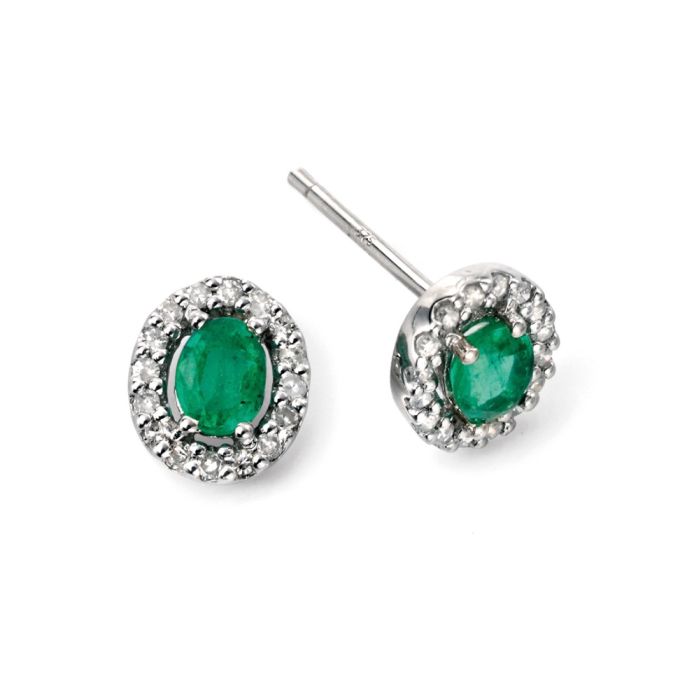 9ct White Gold Emerald & Diamond Earrings