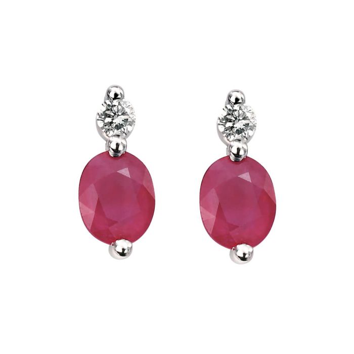 9ct White Gold Ruby & Diamond Earrings