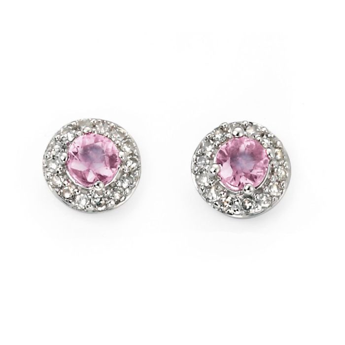 9ct White Gold Pink Sapphire & Diamond Earrings