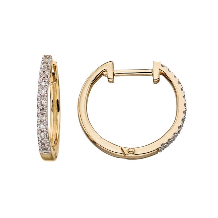 9ct Yellow Gold Diamond Hoops