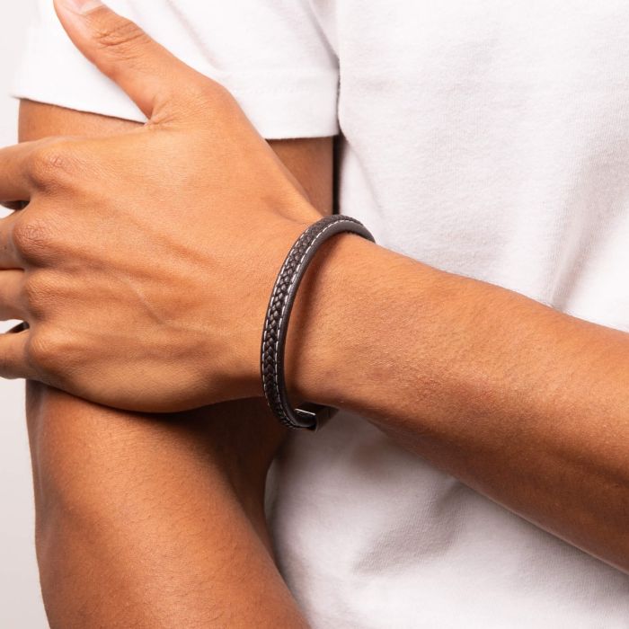 Fred Bennett Plait Detail Brown Leather Bracelet