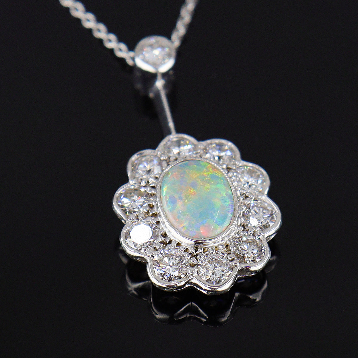 Pre-Owned 18ct White Gold Opal & Diamond Necklace