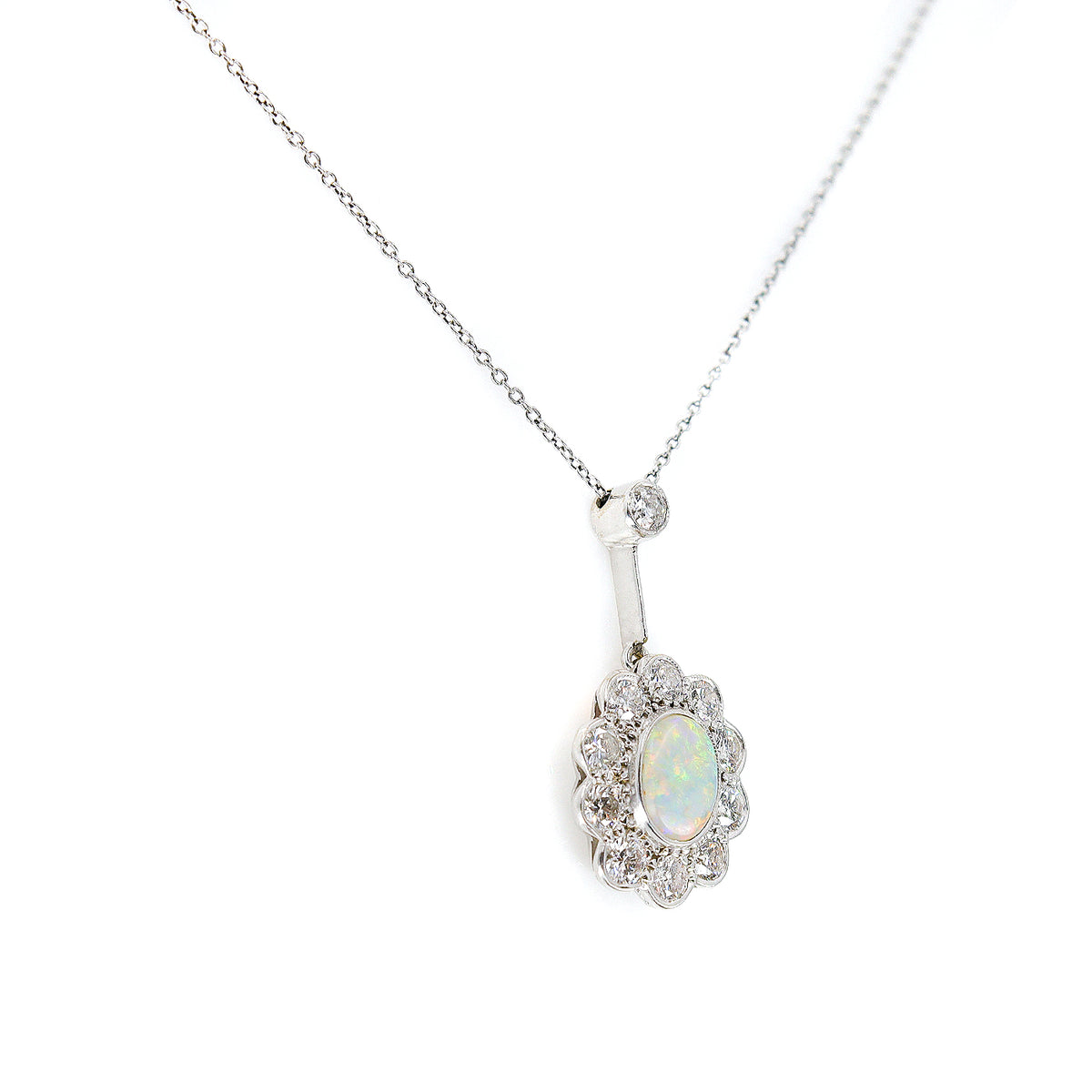 Pre-Owned 18ct White Gold Opal & Diamond Necklace