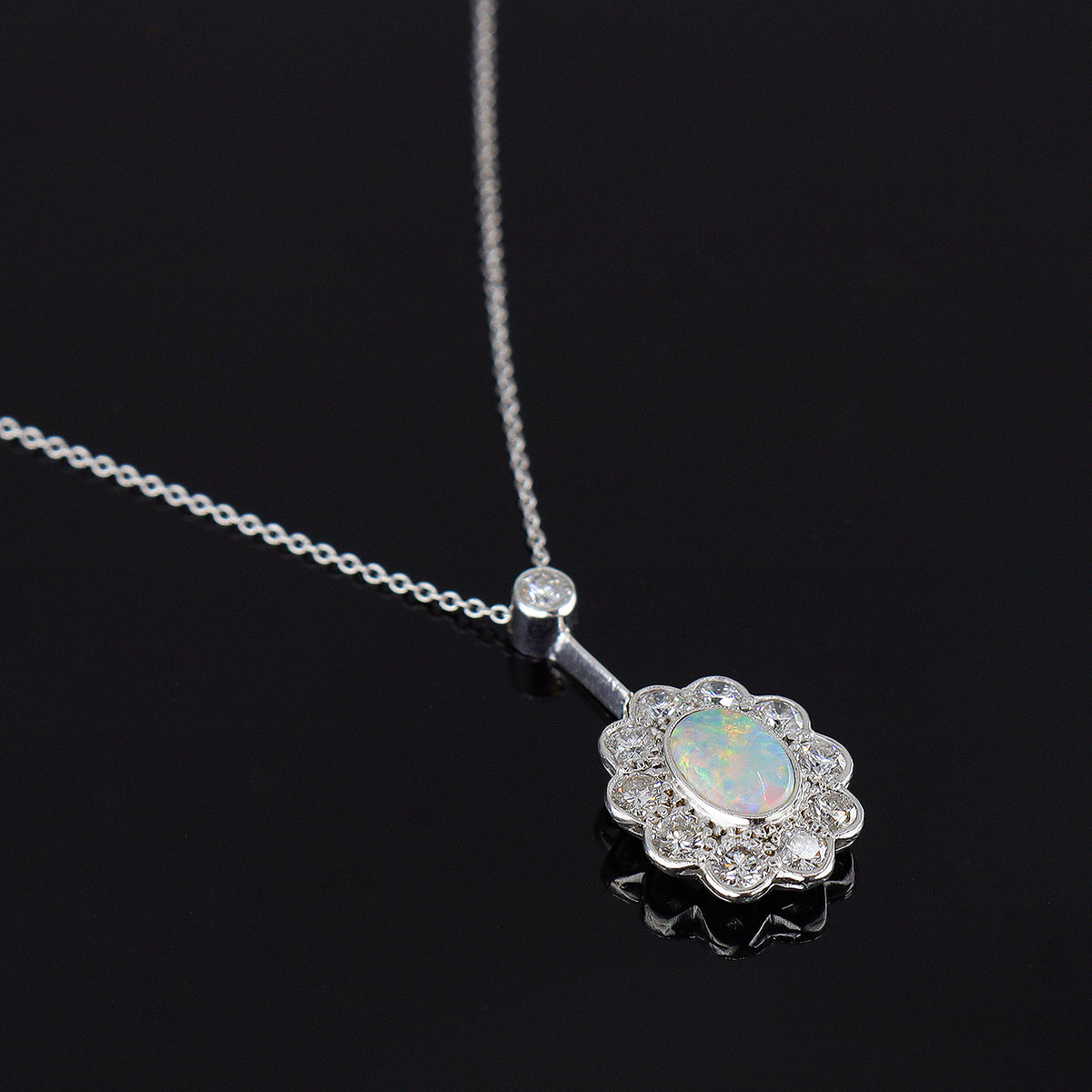 Pre-Owned 18ct White Gold Opal & Diamond Necklace