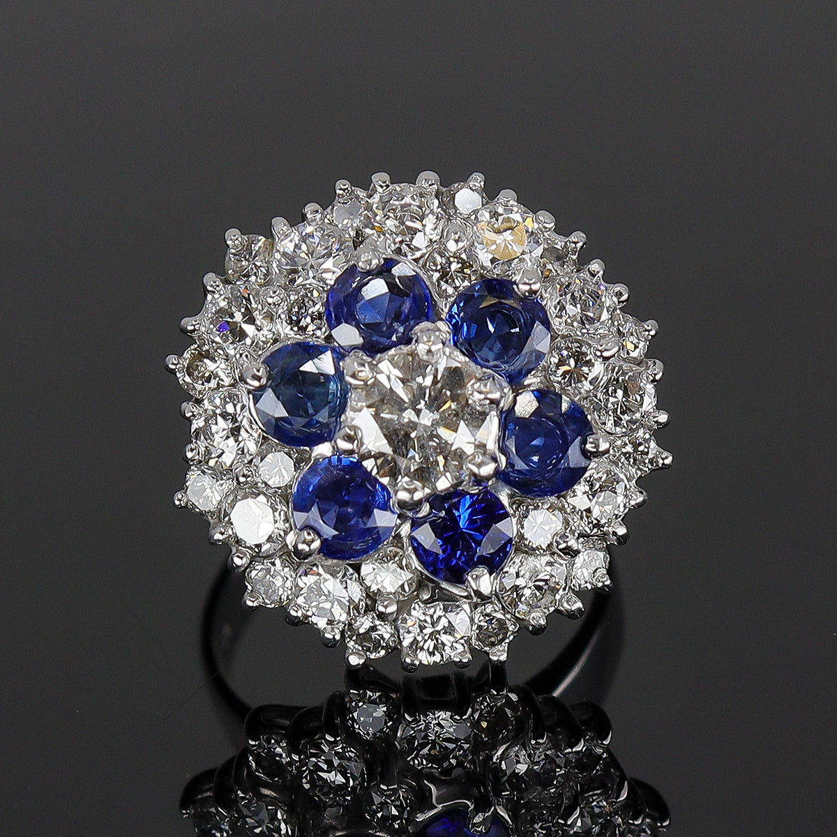 Pre-Owned 18ct White Gold Sapphire & Diamond Cluster Ring