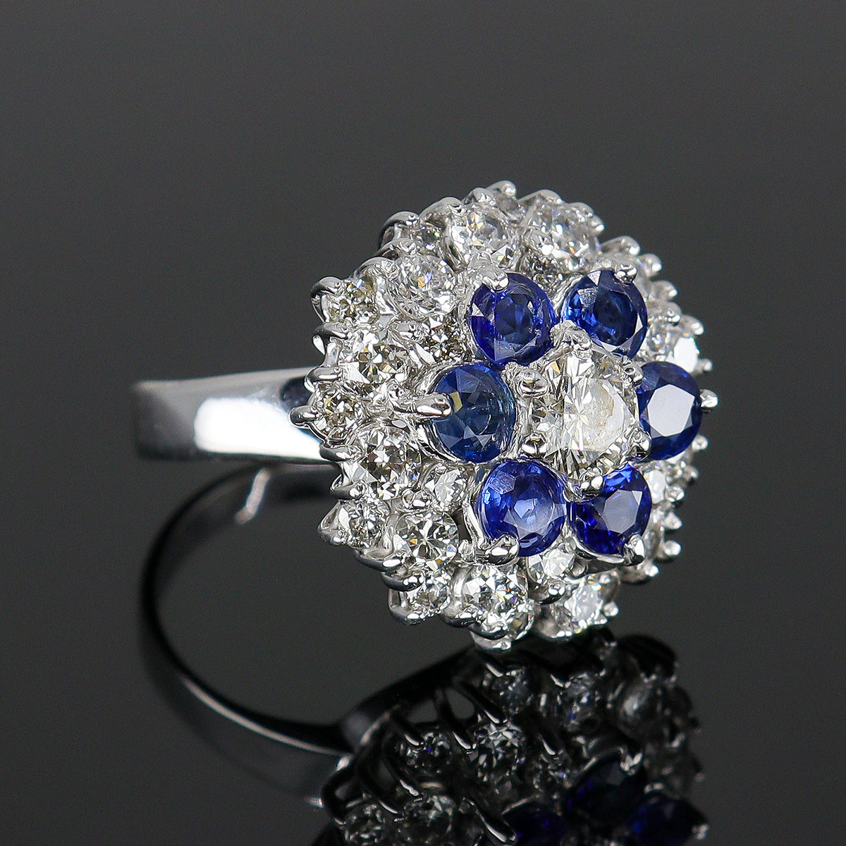 Pre-Owned 18ct White Gold Sapphire & Diamond Cluster Ring