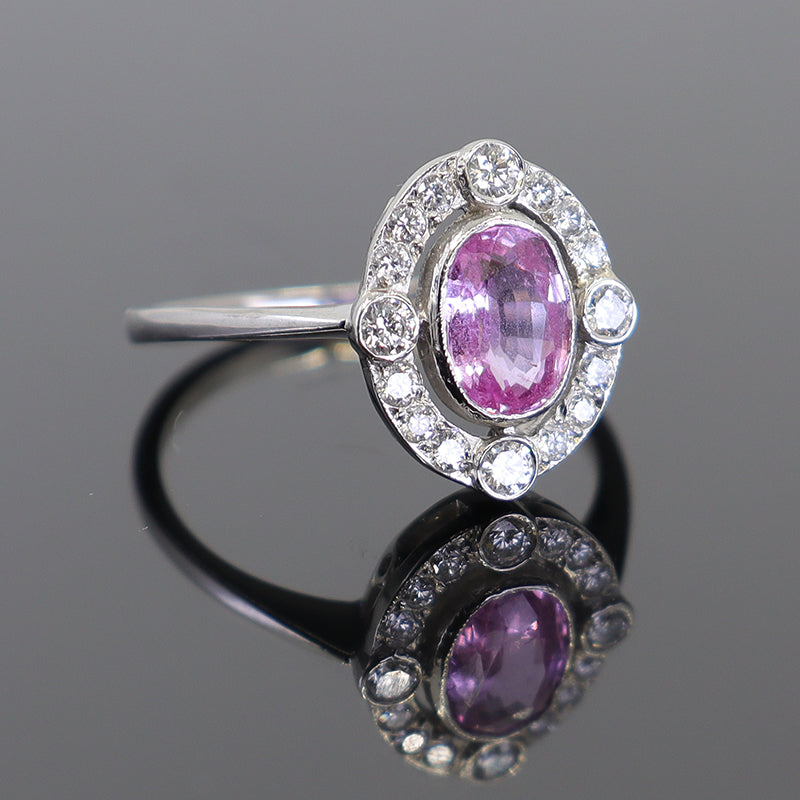 Pre-Owned Platinum Pink Sapphire and Diamond Cluster Ring