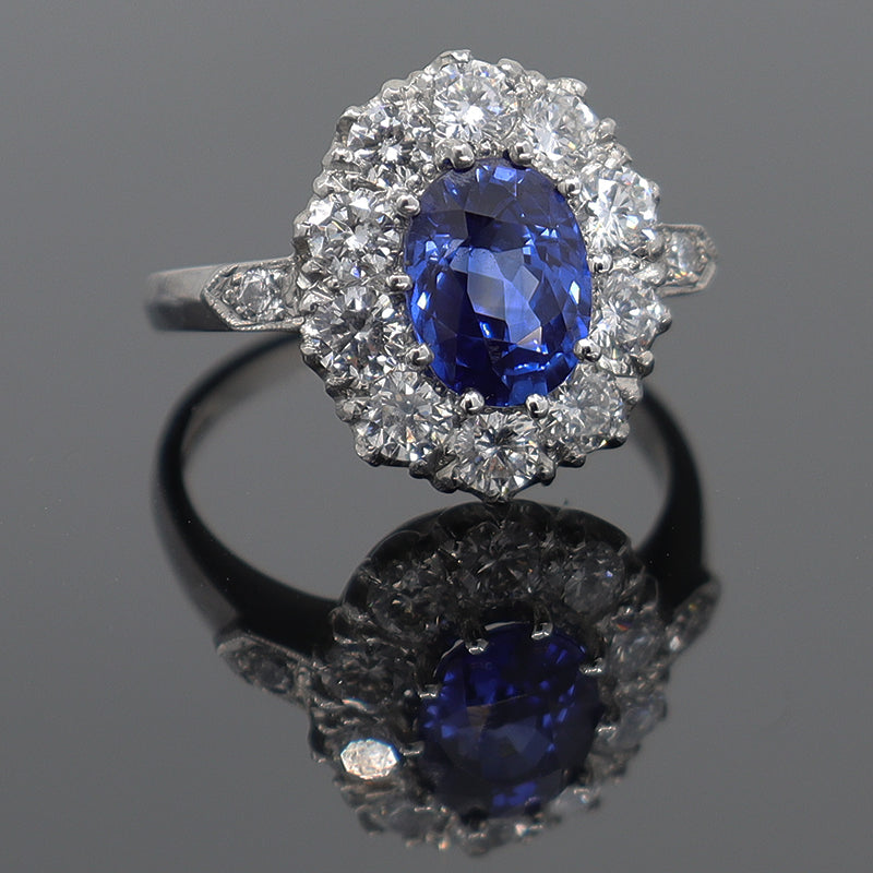 Pre-Owned Platinum Sapphire & Diamond Cluster Ring