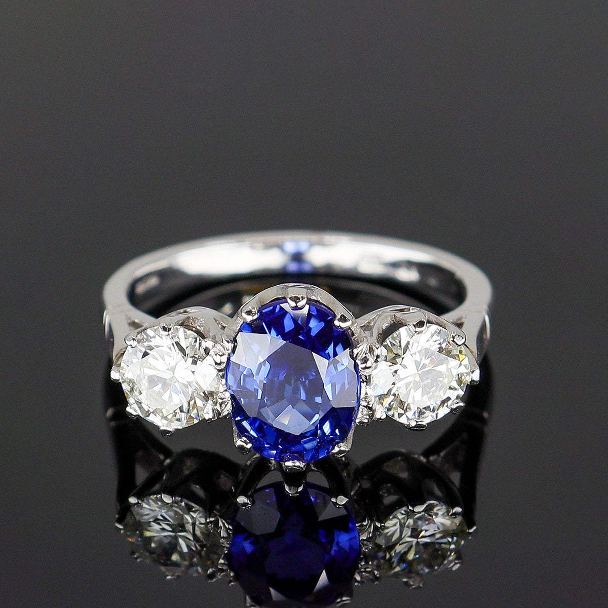 Pre-Owned Platinum Sapphire & Diamond Trilogy Ring