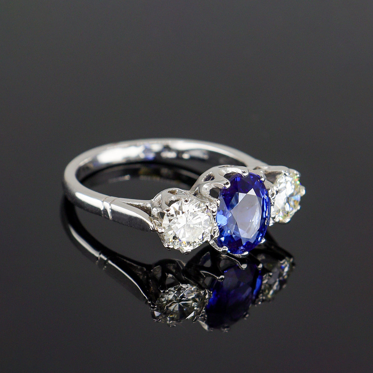 Pre-Owned Platinum Sapphire & Diamond Trilogy Ring