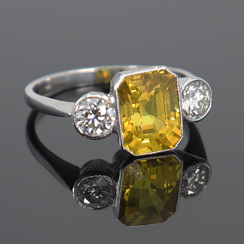 Pre-Owned Platinum Yellow Sapphire & Diamond Trilogy Ring