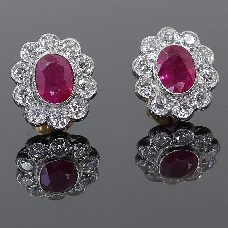 Pre-Owned Two Colour Gold Ruby & Diamond Cluster Studs