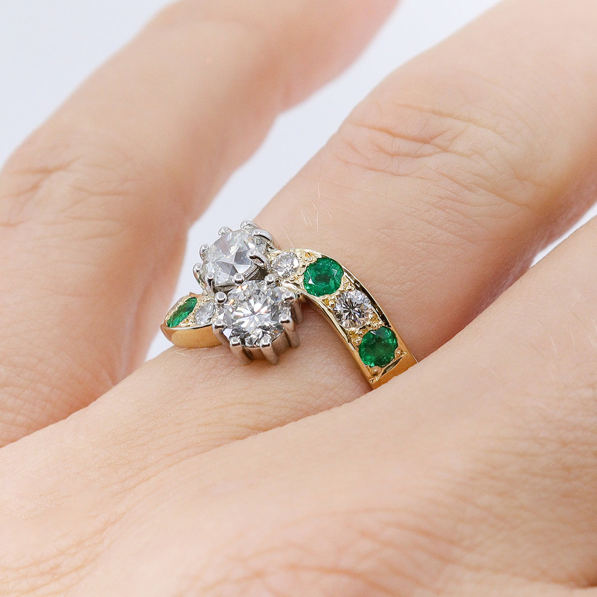 Bespoke Moi et Toi Diamond and Emerald Ring